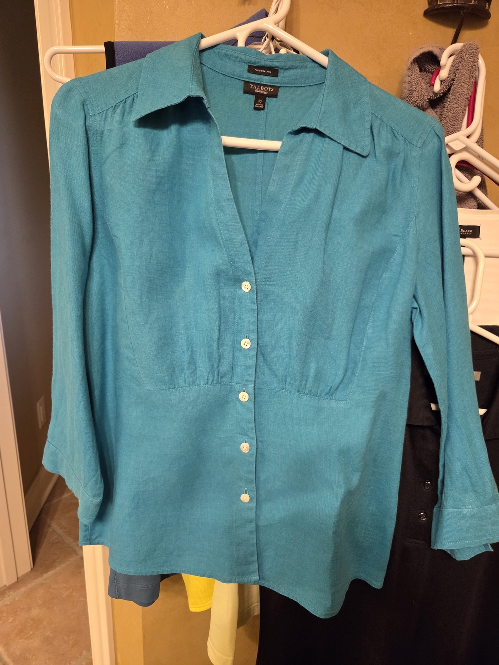 Talbots Teal Button-Front Linen Blend Shirt